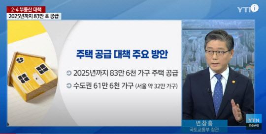 변창흠(사진) 국토부 장관이 13일 YTN에 출연해 2·4 부동산 대책을 설명하고 있다. <YTN 방송장면 캡처.>
